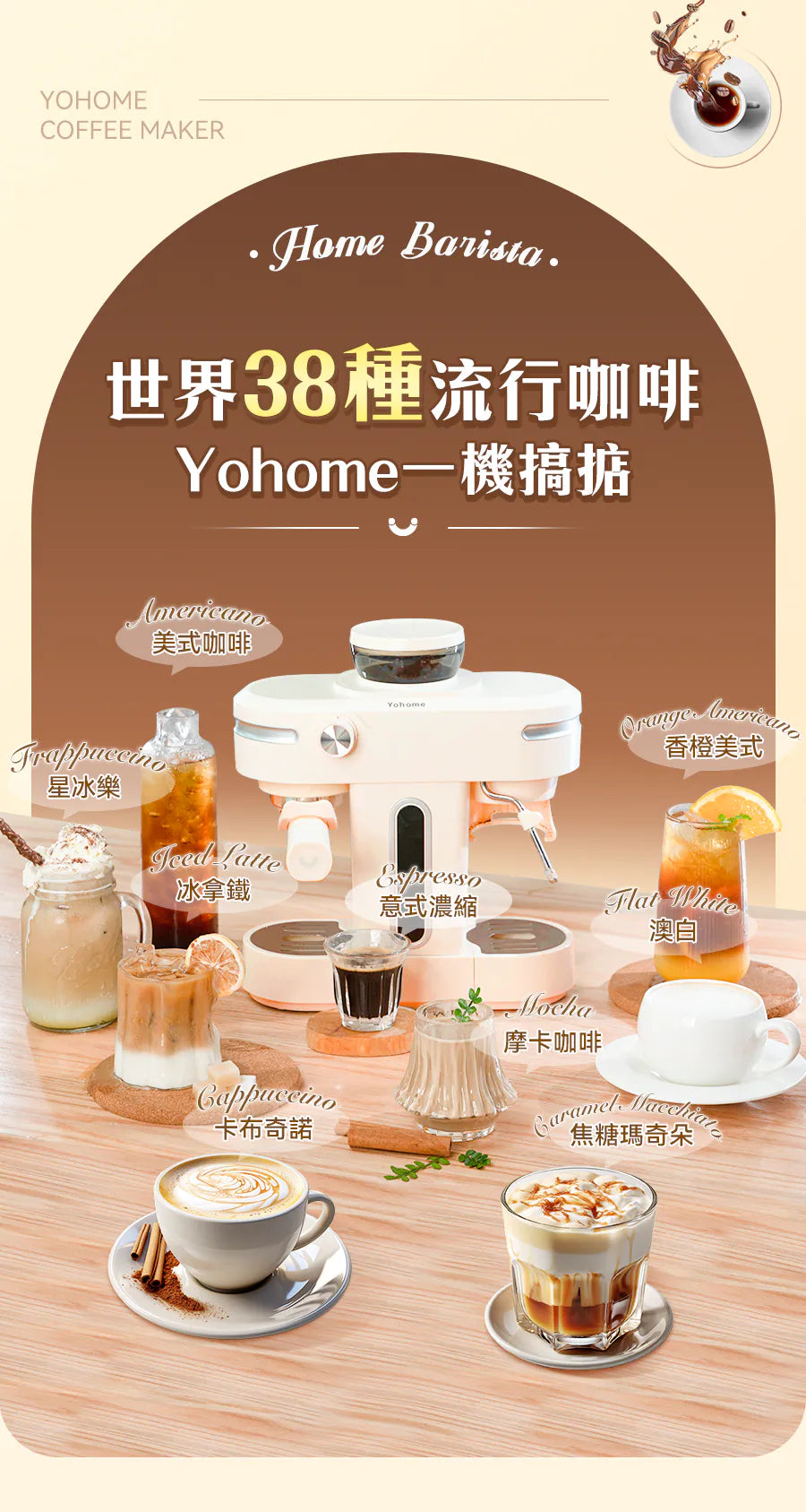 日本Yohome 迷你專業級現磨鮮萃奶泡3合1半自動家庭意式咖啡機 【逢星期日截單, 預計 : 3至4星期發貨】