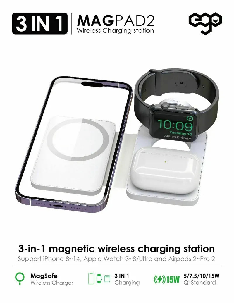 EGO 3in1 MAGPAD Magsafe 充電器｜史上最細最薄【逢星期日截單, 預計 : 3至4星期發貨】